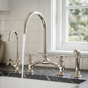 Polished Nickel Bridge Kitchen Faucet with Cross Handles – Beaumont