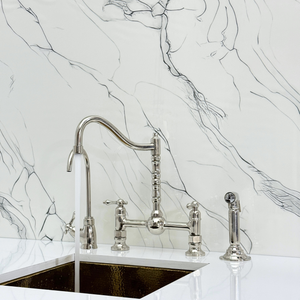 Polished Nickel Victorian Bridge Kitchen Faucet with Lever Handles – Cavendish – alternate view 3