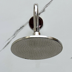 Polished Nickel Adjustable Flat Round Rain Shower System with Handheld & Tub Filler — Straight arm (PNCSS-019) — detail view 6