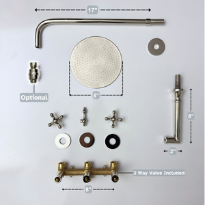 Polished Nickel Adjustable Flat Round Rain Shower System with Tub Filler — Straight arm (PNCSS-018) — detail view 13