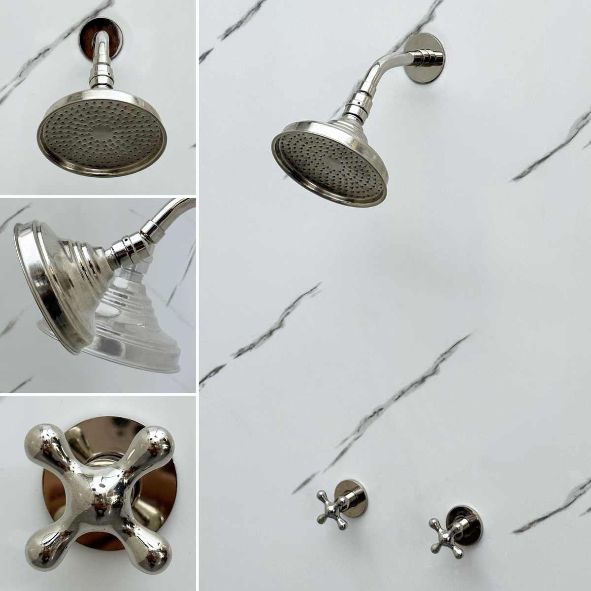 Polished Nickel Adjustable Round Rain Shower System — Short arm (PNCSS-009) — detail view 2