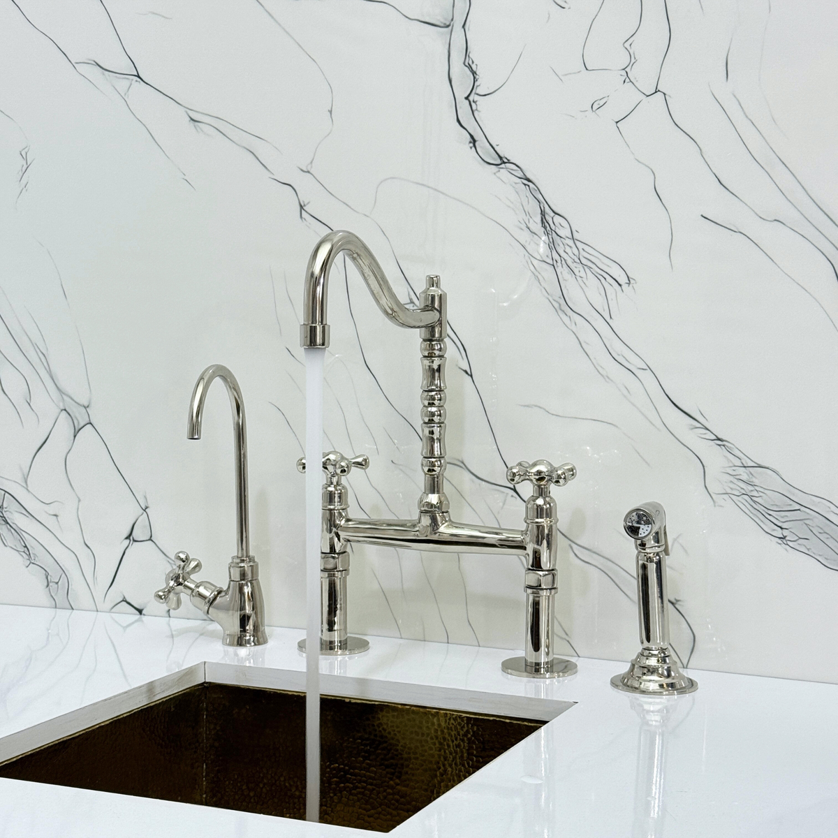 Polished Nickel Victorian Bridge Kitchen Faucet with Cross Handles – Pembroke – alternate view 2