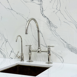 Polished Nickel Bridge Kitchen Faucet with Lever Handles – Tavistock – alternate view 6