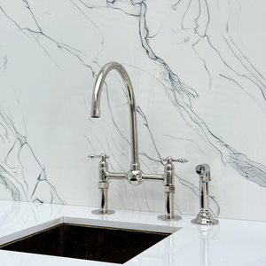 Polished Nickel Bridge Kitchen Faucet with Lever Handles – Tavistock – alternate view 7