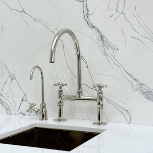 Polished Nickel Bridge Kitchen Faucet with Cross Handles – Regent – alternate view 7