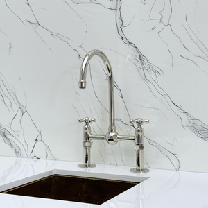 Polished Nickel Bridge Kitchen Faucet with Cross Handles – Harrington – alternate view 7