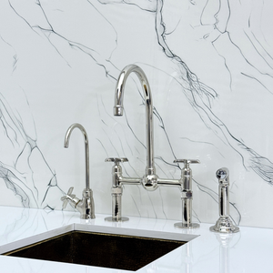 Polished Nickel Bridge Kitchen Faucet with Cross Handles – Harrington – alternate view 4