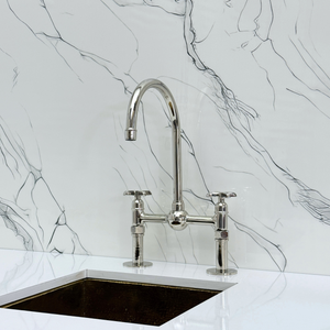 Polished Nickel Bridge Kitchen Faucet with Cross Handles – Harrington – alternate view 8