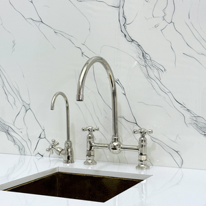 Polished Nickel Vintage Bridge Kitchen Faucet with Cross Handles – Somerset – alternate view 7