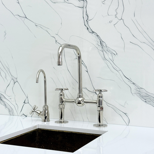 Polished Nickel Classic Bridge Kitchen Faucet with Cross Handles – Kensington – alternate view 10