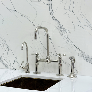 Polished Nickel Classic Bridge Kitchen Faucet with Lever Handles – Kensington