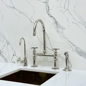 Polished Nickel Bridge Kitchen Faucet with Cross Handles – Montrose – alternate view 4