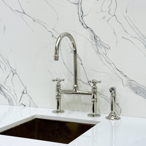 Polished Nickel Bridge Kitchen Faucet with Cross Handles – Montrose – alternate view 11