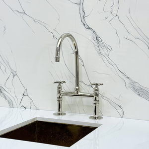 Polished Nickel Bridge Kitchen Faucet with Cross Handles – Montrose – alternate view 8