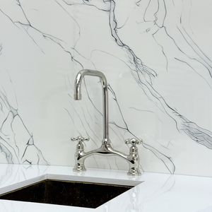 Polished Nickel Vintage Bridge Kitchen Faucet with Cross Handles – Ellington – alternate view 7