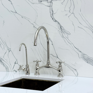 Polished Nickel Bridge Kitchen Faucet with Cross Handles – Ashford – alternate view 9
