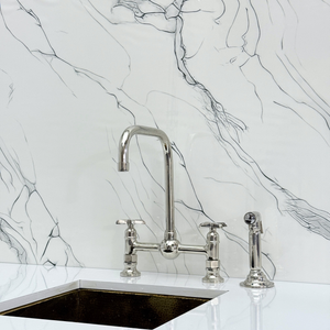 Polished Nickel Classic Bridge Kitchen Faucet with Cross Handles – Finsbury – alternate view 12