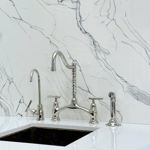 Polished Nickel Victorian Bridge Kitchen Faucet with Lever Handles – Dorchester – alternate view 4
