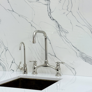 Polished Nickel Vintage Bridge Kitchen Faucet with Lever Handles – Ellington – alternate view 9