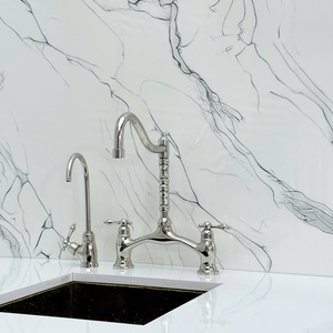 Polished Nickel Victorian Bridge Kitchen Faucet with Lever Handles – Dorchester – alternate view 9