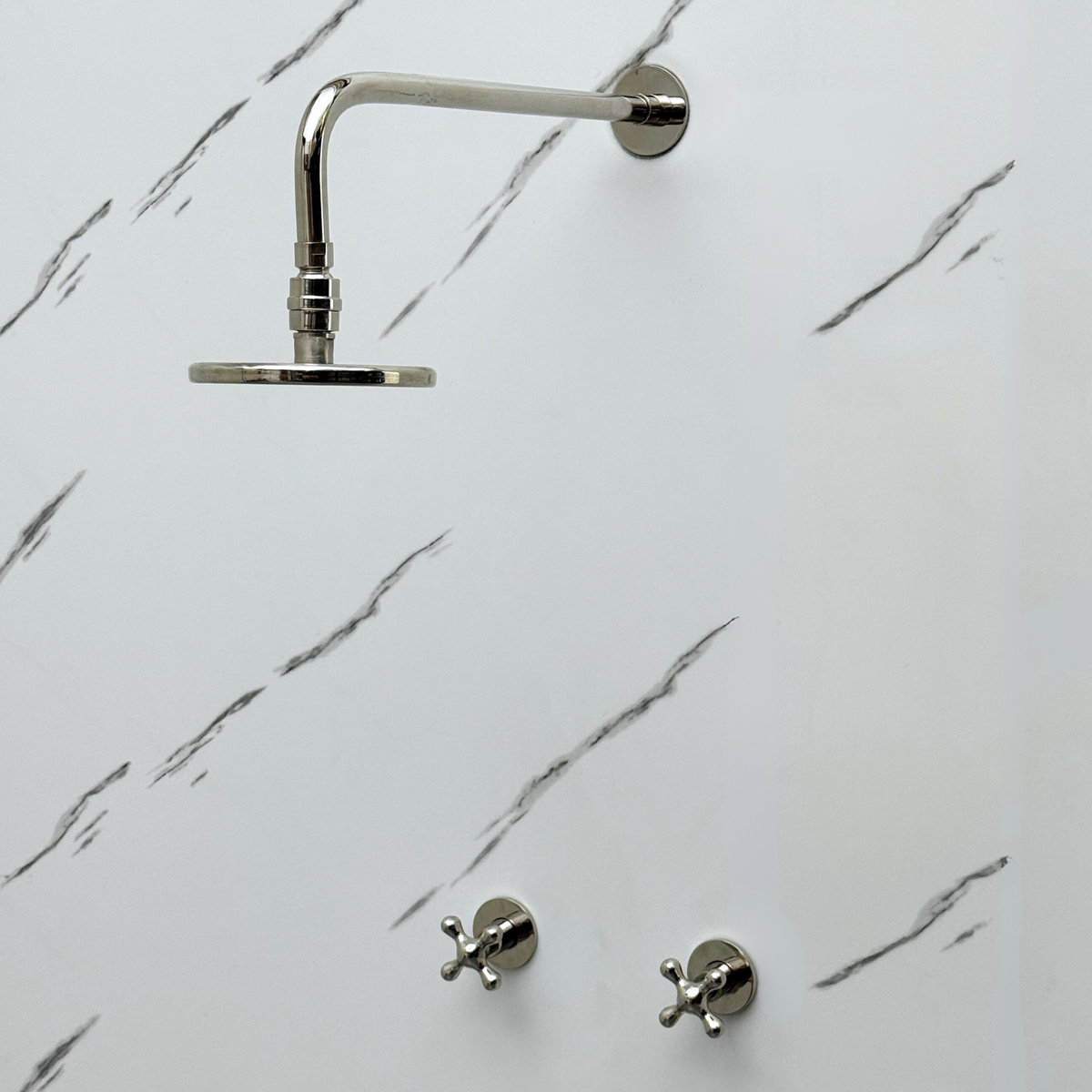 Polished Nickel Adjustable Flat Round Rain Shower System — Straight arm (PNCSS-004) — detail view 2