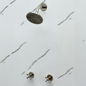 Polished Nickel Adjustable Flat Round Rain Shower System — Short arm (PNCSS-007) — detail view 2