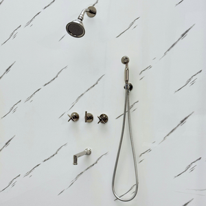 Polished Nickel Adjustable Round Rain Shower System with Handheld & Tub Filler — Short arm (PNCSS-021) — detail view 4