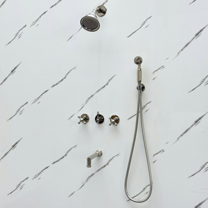 Polished Nickel Adjustable Round Rain Shower System with Handheld & Tub Filler — Short arm (PNCSS-021) — detail view 9