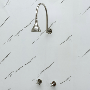 Polished Nickel Round Rain Shower System — Arcuate arm (PNCSS-002) — detail view 2
