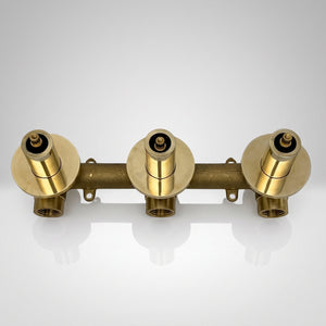 Solid Solid Brass 2 Way Valve, 3 Handles Bathroom Shower Valve