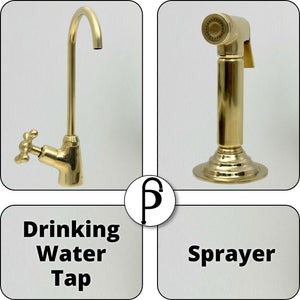 Unlacquered brass side sprayer and drinking water tap accessories for the bridge kitchen faucet