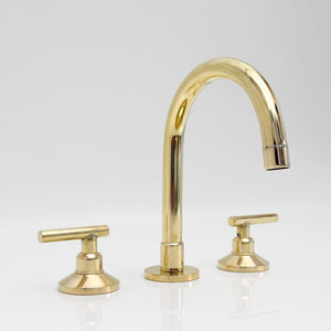 Unlacquered Brass High-Arc Widespread Bathroom Faucet with Lever Handles – Grand Arc