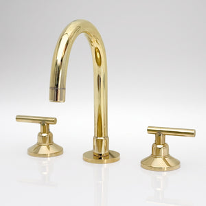 Unlacquered Brass High-Arc Widespread Bathroom Faucet with Lever Handles – Grand Arc