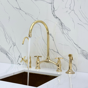 Unlacquered Brass Bridge Kitchen Faucet with Cross Handles – Ellington – alternate view 5