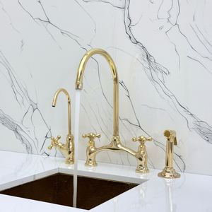 Unlacquered Brass Bridge Kitchen Faucet with Cross Handles – Ellington – alternate view 2