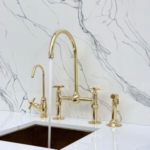 Unlacquered Brass Bridge Kitchen Faucet with Cross Handles – Harrington – alternate view 5