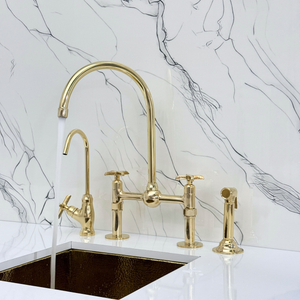 Unlacquered Brass Bridge Kitchen Faucet with Cross Handles – Harrington – alternate view 6