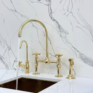 Unlacquered Brass Bridge Kitchen Faucet with Cross Handles – Harrington – alternate view 3