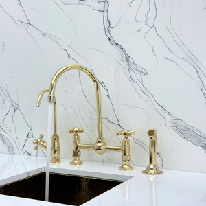 Unlacquered Brass Bridge Kitchen Faucet with Cross Handles – Lancaster – alternate view 3