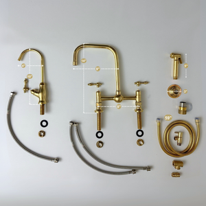 Unlacquered Brass Classic Bridge Kitchen Faucet with Lever Handles – Whitmore – alternate view 12