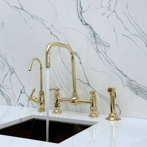 Unlacquered Brass Classic Bridge Kitchen Faucet with Lever Handles – Whitmore – alternate view 2