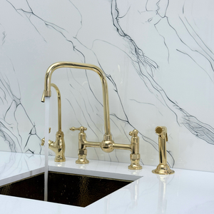 Unlacquered Brass Classic Bridge Kitchen Faucet with Lever Handles – Whitmore – alternate view 3