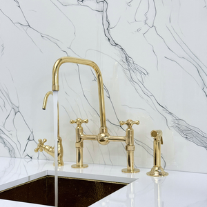 Unlacquered Brass Classic Bridge Kitchen Faucet with Cross Handles – Windsor – alternate view 2