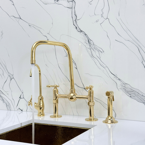 Unlacquered Brass Classic Bridge Kitchen Faucet with Lever Handles – Windsor – alternate view 2