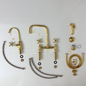 Unlacquered Brass Classic Bridge Kitchen Faucet with Cross Handles – Waverley – alternate view 12