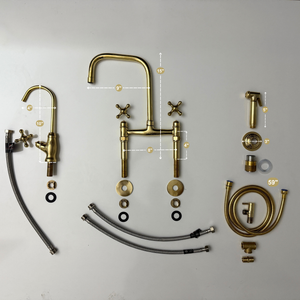 Unlacquered Brass Classic Bridge Kitchen Faucet with Cross Handles – Cavendish – alternate view 12