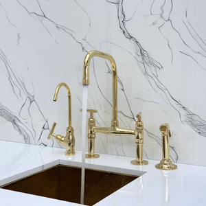 Unlacquered Brass Classic Bridge Kitchen Faucet with Lever Handles – Cavendish – alternate view 4