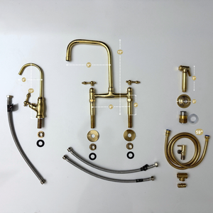 Unlacquered Brass Classic Bridge Kitchen Faucet with Lever Handles – Cavendish – alternate view 12