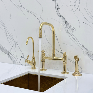 Unlacquered Brass Classic Bridge Kitchen Faucet with Lever Handles – Cavendish – alternate view 2