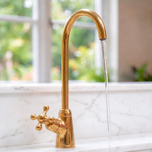 Unlacquered Brass Cold Water Faucet with Cross Handle, 10-Inch Height